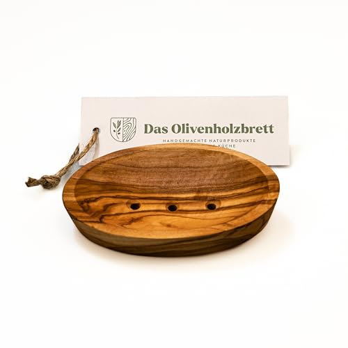 DAS OLIVENHOLZBRETT® Seifenschale aus Olivenholz/Seifenablage aus Holz mit Löchern/Handseifenhalter aus Olivenholz/oval/ca. 13cm