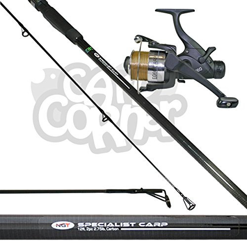 NGT Karpfen-Angelrute aus Vollkarbon, 3,66 m, 1,2 kg, TC-Karpfenangeln und Köderrolle