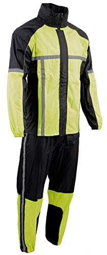 Milwaukee Leather MPM9510 Herren-Motorrad-Regenanzug in Schwarz und Neongrün, wasserabweisend, mit gut sichtbaren Reflexstreifen, Größe 5XL