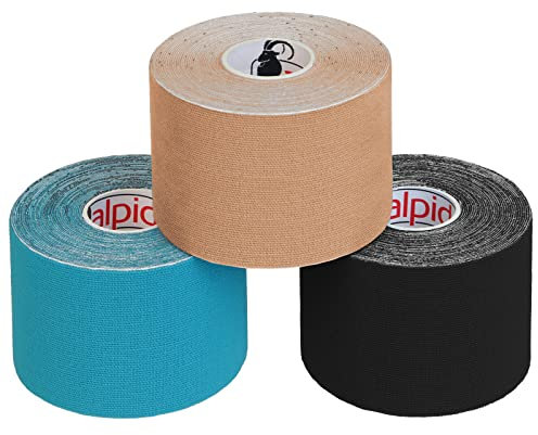 ALPIDEX Nastro Kinesiologico Tanti Colori 1/3/ 6/12 Rotoli 5 m x 5,0 cm E-Book Esempi Applicazione Tape Kinesiologico Muscolare Cerotto, Colore:misto, Quantità:3 rotolo