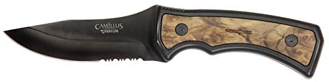 Camillus Mountaineer Carbonitride Titanium-Messer feststehend, Griff mit Wurzelholzeinlage, schwarz/Wurzelholz (Klingenlänge 4/10,16 cm)