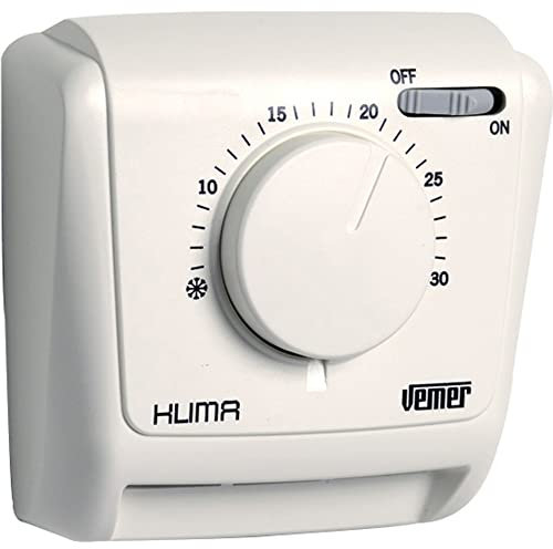 VEMER VE022000 KLIMA IN - Termostato Meccanico da parete a Membrana di Gas per Caldaia e Condizionatore, Funzione Inverno/Estate + Interruttore ON/OFF, Bianco