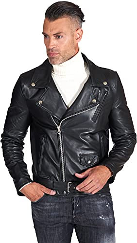 D'Arienzo Chiodo Pelle Nera Uomo Biker Motociclista Vera Pelle Made in Italy Chiodo Nero/56
