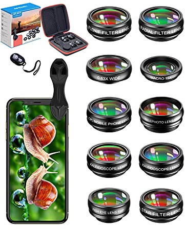 Apexel APL-DG5 Kit Objectif Appareil Photo,HD 198 ° Objectif Fisheye/Grand Angle/0.63 x 15 x Objectif Macro/Téléobjectif 2 x/CPL Objectif Compatible pour iPhone Samsung Galaxy,Noir