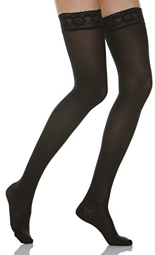 Relaxsan Mikrofasern 870M (Schwarz 5/XXL) Kompressionsstrümpfe Damen 18-22 mmHg mit Silikon, Oberschenkel Stützstrümpfe 140 Den
