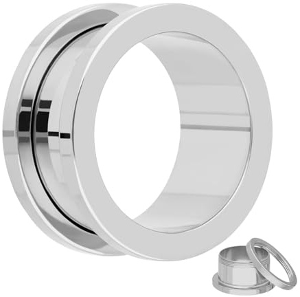 Treuheld® Flesh Tunnel - Silber - Chirurgenstahl/Edelstahl - Ohr Plug zum Schrauben - 34 Größen