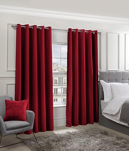 Emma Barclay – Blackout Curtains for Bedroom Living Room Thermal Insulated Woven Eyelet Blackout Curtains Cali Collection (66” x 72” Inch)(Red)