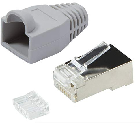 odedo 20x connecteur réseau RJ45, connecteur à sertir RJ 45, CAT 6, boîtier métallique blindé, housse anti-pliage grise