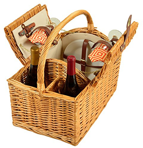 Picnic at Ascot Vineyard Willow Picknickkorb, Natural/DIAMANT orange