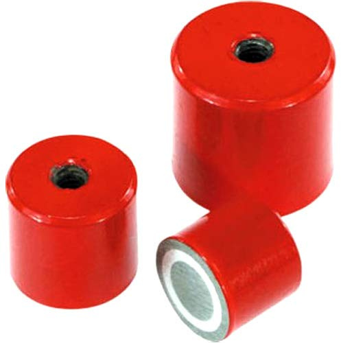 Stabgreifer AlNiCo Ø 27 mm x 25,4 mm mit Innengewinde rot lackiert M6 x 8- hält 6,5 kg - 1 Stück - Starke Magnete mit Gewinde für Industrie & Zuhause