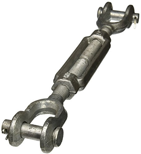 Indusco TB001IM12 Hot Dipped Drop Forged Galvanized Steel Jaw and Jaw Turnbuckle, 10000 lbs Working Load Limit, 1 Threaded Diameter x 6 Take Up, 20-5/8 Length