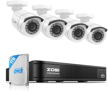 ZOSI H.265+ Full 1080p Home Security Camera System Outdoor Indoor, 5MP-Lite CCTV DVR 8 Channel with AI Human Vehicle Detection, 4 x 1080p Weatherproof Surveillance Camera, 80ft Night Vision, 1TB HDD