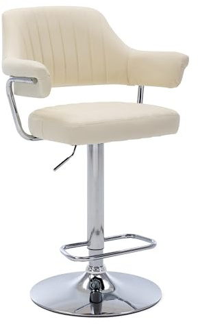 Hnnhome, moderne, gepolsterte Drehstuhl-Barhocker, Kunstleder beige