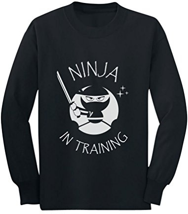 Tstars Long Sleeve Martial Arts Gift for Kids - Ninja in Training Shirt for Toddler Boys and Girls Large Black