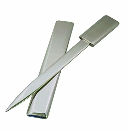 Schwerer Brieföffner mit Scheide, hochwertig, silberfarben, Chrom