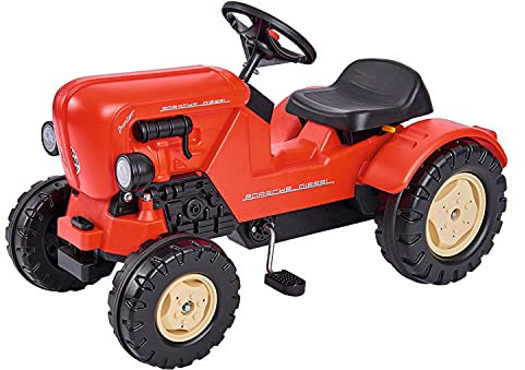 BIG - Porsche Diesel Junior - Kindertrettraktoren, Spielfahrzeug mit Präzisionskettenantrieb, verstellbarer Sitz, bis 50 kg, Porsche Lizenz, für Kinder ab 3 Jahren, Rot