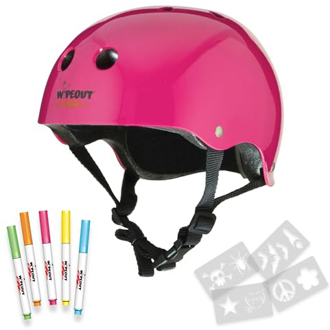 Wipeout Unisex Youth Dry Erase Bike Kids Helmet, Neon Pink, Ages 8 UK