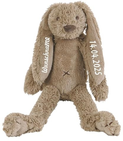 Elefantasie Stofftier Hase mit Namen und Geburtsdatum personalisierbar Plüschhase Kuschelhase Geschenk braun 30cm