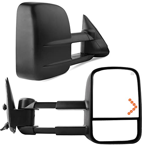 YITAMOTOR Towing Mirrors Compatible with 07-14 Chevrolet Silverado GMC Sierra Cadillac Yukon Tahoe Power Heated Telescoping LED Arrow Signal Light Side Mirrors Pair Set