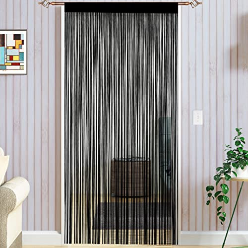 Taiyuhomes String Door Curtains Fly Screen Curtain For Window Decorations Living Room Doorways Crystal Plain Tassel (Black, 90x245cm)