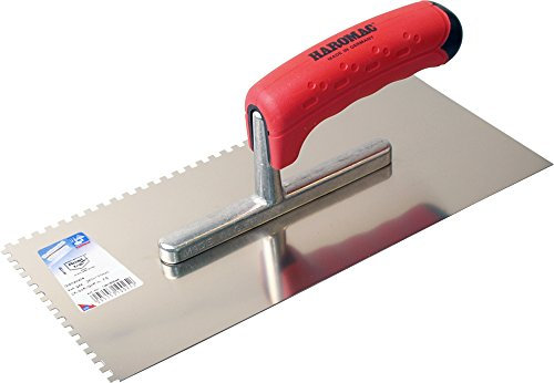 HAROMAC Glättekelle Made in Germany, 4x4 mm gezahnt, rostfreier Edelstahl,2 Komponenten Softgriff, Profiqualität, Glätter, Traufel, Glättscheibe