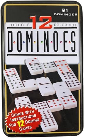 GMMH Domino Color Doppel 12 in Metalldose, 91 Spielsteine mit farbigen Punkten, Ohne Spielanleitung