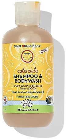California Baby Calendula Baby Shampoo + Baby Wash | 100% Plant-Based | Soothing Lavender Body Wash Sensitive Skin | Hypoallergenic | 251 mL / 8.5 oz