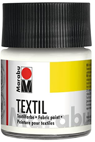 Marabu 17160005070 – Peinture Textile Blanche 50 ML, Encre d'impression sur Tissu à Base d'eau, pour Tissus clairs, Lavable jusqu'à 60 °C, Toucher Doux, Fixation Facile par Repassage ou Four