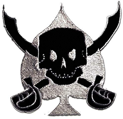 Catch the Patch Totenkopf mit Schwert - (Größe: 7,5 x 7,8 cm) – Stickpatch – Ideal für Kutte, Rockerjacke, Jeansweste, Kleidung & Accessoires – Robuster Patch für Erwachsene