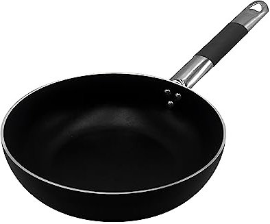 Pentole Agnelli Al Black 3 mm Padella Svasata alta Saltare con Manico Cool, Nero, 28 cm