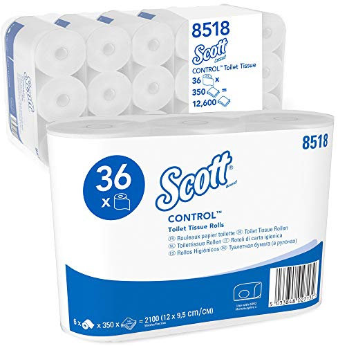 Scott Control, 8518, Standard-Toilettenpapierrollen, 3-lagig, weiß, 36 Rollen x 350 Blatt (12600 Blatt) , Premium Großpackung Toilettenpapier