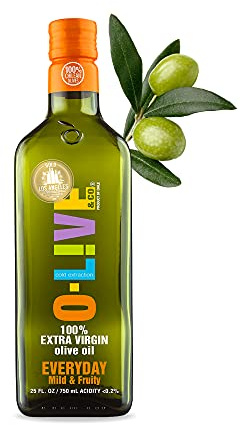O-Live & Co. 25 Fl Oz 100% Extra Virgin Olive Oil - No Additive - Single Origin Versatile EVOO - First Cold Pressed - Polyphenol Rich - Glass Bottle - New Harvest - Award Winner