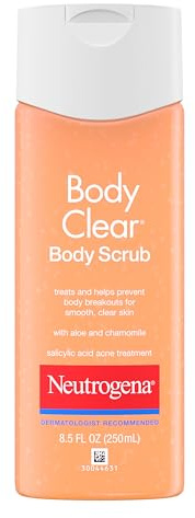 Neutrogena Body Clear Acne Body Wash and Exfoliating Body Scrub, 2% Salicylic Acid Cleanser, Chest, Shoulder & Back Acne Treatment, Non-Comedogenic, Oil-Free Shower Gel, 8.5 fl oz