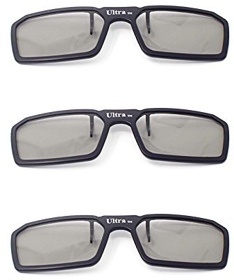 Ultra 3 Black Pairs 3D Clip On Glasses Passive 3D Glasses Men Women Compatible with RealD Cinemas 3D Glasses for TV Movie Glasses For Prescription Glass Wearers Circular Polorised Cinema 3D