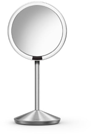 simplehuman 5 Round Rechargeable Mini Travel Sensor Makeup Mirror (2014 Model, Discontinued), 10x Magnification, Brushed Stainless Steel