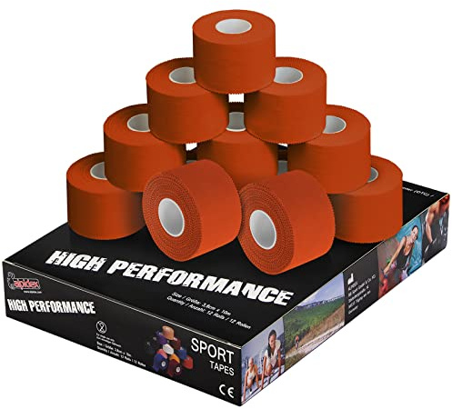 ALPIDEX 12 x Sporttejp 10 m x 3,8 cm Sport Tape Bandage Många Färger Sportband Hudvänligt Handboll Fotboll Volleyboll, Kinesiotape und Tape:orange