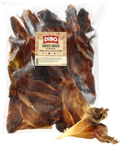 DIBO Rinderohren mit Muschel, 25 Stück, der kleine Naturkau-Snack oder Leckerli für Zwischendurch, Hundefutter, Qualitätskauartikel ohne Chemie von DIBO