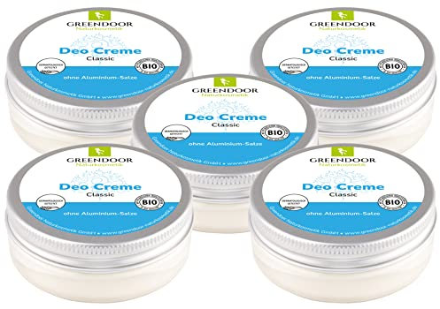 GREENDOOR Deo Creme 5x 50ml Family Pack, Creme Deodorant ohne Aluminium-Salze u Alkohol, natürlich ohne Tierversuche, Naturkosmetik Deocreme vegan Cremedeo Spar-set
