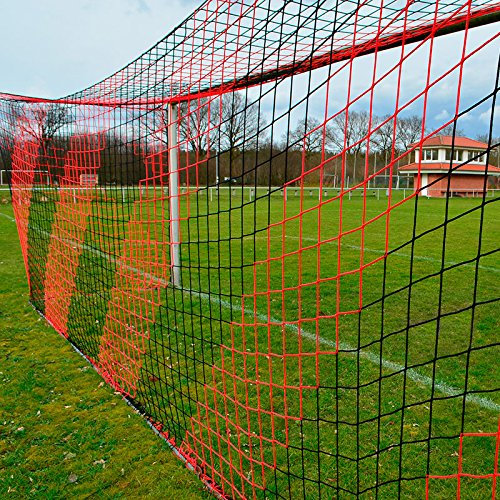 Fußball Tornetz Fußballtornetz 7,50 m x 2,50 m Tiefe Oben 0,80 m unten 1,50 m Fußballnetz zweifarbig PP 4 mm Farbe Schwarz/Rot