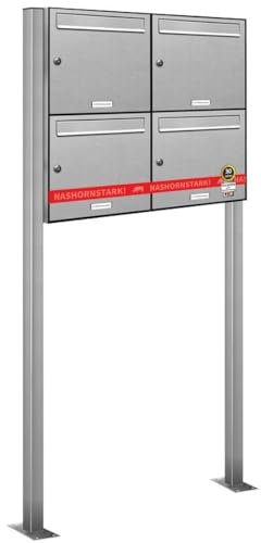 AL Briefkastensysteme 4er Edelstahl Standbriefkasten rostfrei als 4 Fach Briefkastenanlage DIN A4 in Postkasten Briefkasten Design modern