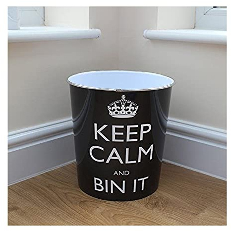 Shop4allsorts 9L Novelty Waste Paper Bin Keep Calm & Bin It Bathroom Bedside Office Dustbin