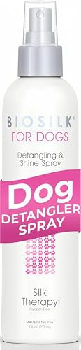 BioSilk for Dogs Silk Therapy Detangling and Shine Protecting Spray, pH Balanced Leave-In Mist with Silk and Vitamins for Dematting, Paraben-Free, All Coats and Breeds, 8 Fl Oz