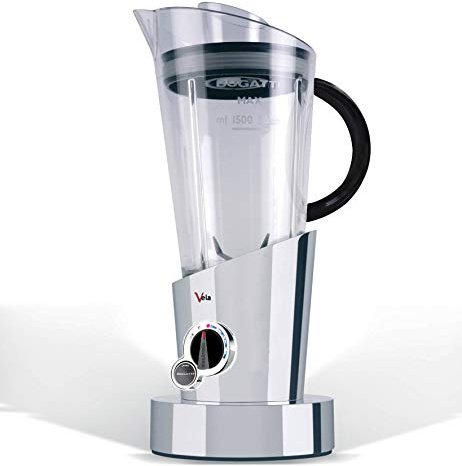 BUGATTI, Vela Evolution, Batidora eléctrica para batidos y smoothies, Función trituradora de hielo incluida, 4 velocidades, Capacidad 1,5 litros, 500 W, Diseño innovador, Color cromo