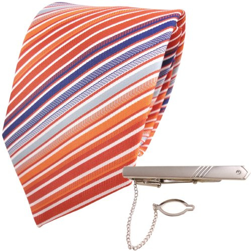 TigerTie XXL Designer Krawatte in gestreift + Krawattennadel - Binderbreite 8,5 cm