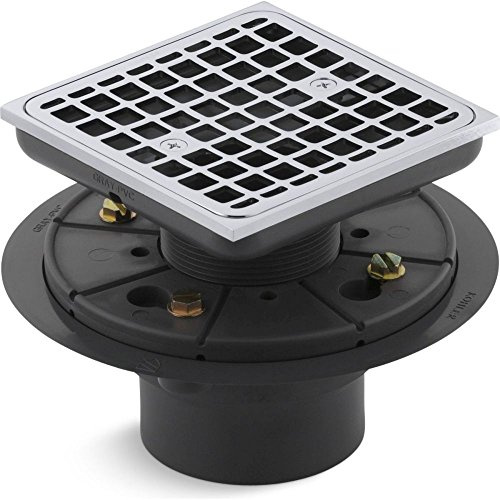 KOHLER K-9136-CP Clearflo Square Design Tile-In Shower Drain, Removable Grid Plate, 2 & 3 PVC Connection, Corrosion Resistant, Polished Chrome