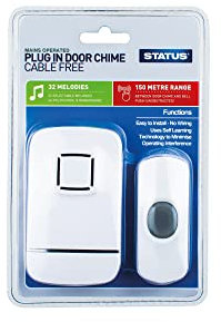 STATUS Wireless Door Bell White | Waterproof Ring Door Chime | 150 Meters Range with 32 Melodies | SPDCCFB3