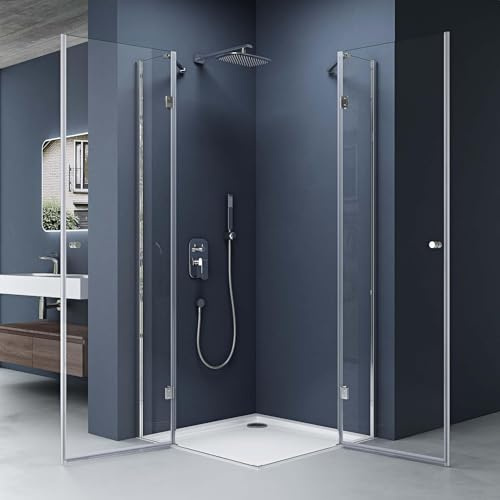 doporro Eck-Duschkabine 80x80x190cm Glasdusche ESG-Sicherheitsglas | Duschabtrennung mit Doppeldrehtür aus Klarglas inkl. Easy-Clean-Beschichtung | Für Eckmontage | Ravenna01K
