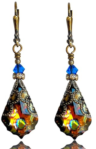 HisJewelsCreations Antique Inspired Vintage Victorian Dangle Drop Earrings for Women Jewelry Gift for Her (Peacock)