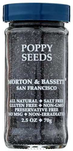 Morton & Bassett Poppy Seeds, 2.5oz – All-Natural, Salt-Free, Non-GMO, Kosher, Nutty Flavor for Baking, Bagels & Dressings