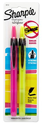 SHARPIE 28152PP Retractable Highlighter, Smearguard Technology, Vivid and High Contrast Colors, Pack of 1 Blister Including 2 Highlighters